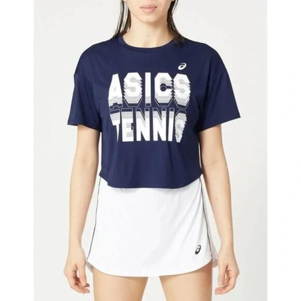 Asics Tennis Cropped T-Shirt Graphic Logo Activewear Top Size Large NWT